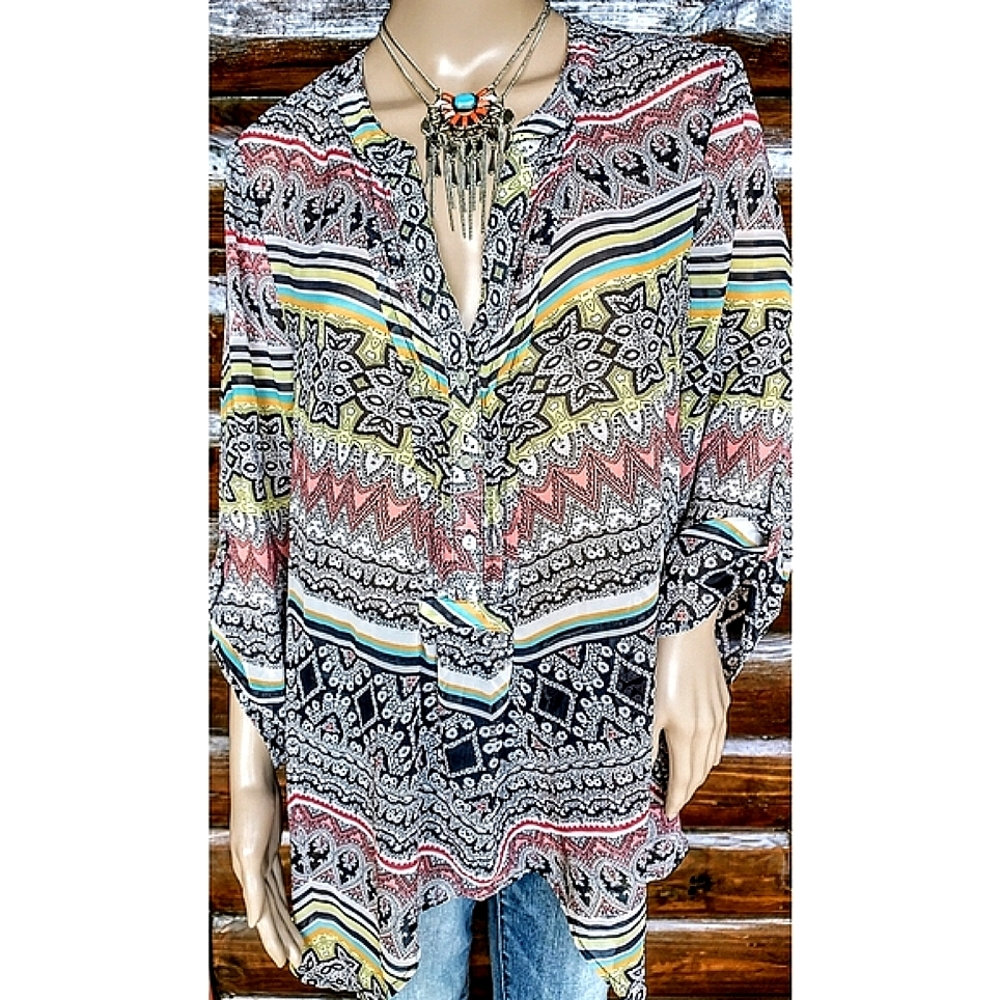 Democracy Sheer Printed Top Size L